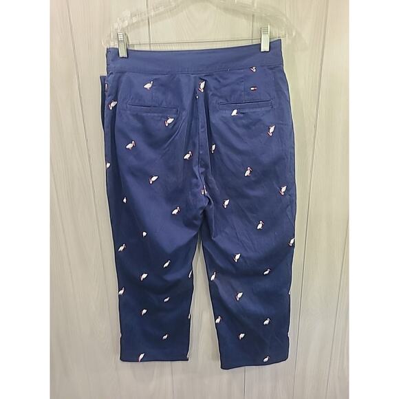 TOMMY HILFIGER Golf Crop Pants Blue Orange Pelican Embroidered Bird Capri 8 - Picture 4 of 9